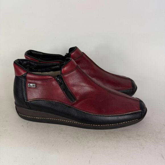 Rieker Ankle Boots Women 9 Burgundy Black Leather Slip-On Side Zip Comfort Shoes - Picture 2 of 10